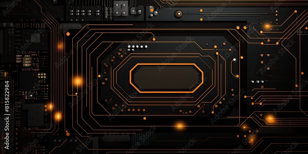 Black and Orange Computer Circuit Board with Lines and Dots