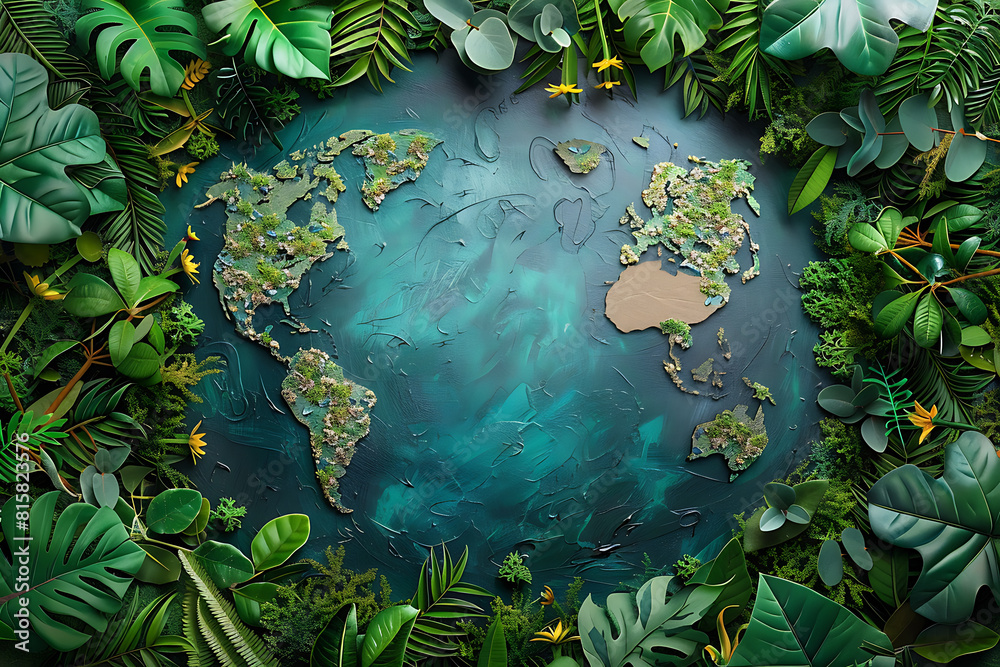 A vibrant blue and green eco Earth globe symbolizes environmental world protection and ecological conservation, promoting the message 
