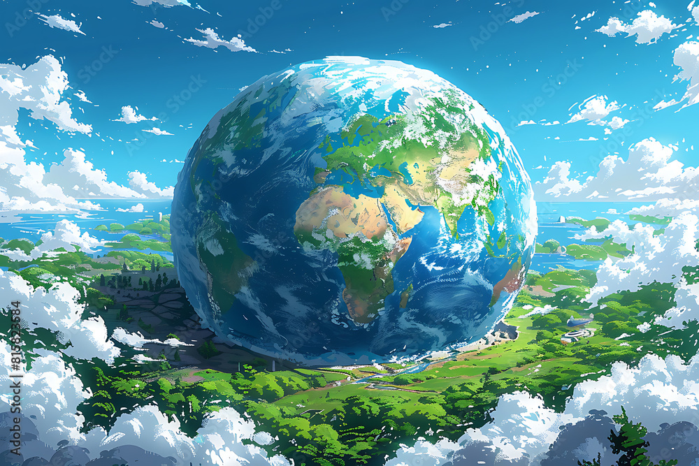 A vibrant blue and green eco Earth globe symbolizes environmental world protection and ecological conservation, promoting the message A vibrant blue and green eco Earth globe symbolizes environmental world protection and ecological conservation, promoting the message