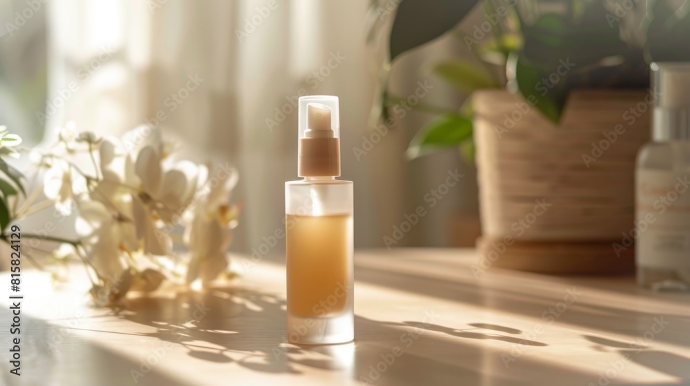Functional primer bottle with pump, focusing on its ability to enhance facial brightness and create a perfect canvas for makeup Functional primer bottle with pump, focusing on its ability to enhance facial brightness and create a perfect canvas for makeup