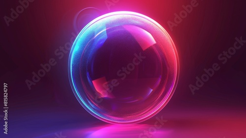 This is an animation of a realistic 3D modern of a neon defensive half ball with a transparent effect. A luminous glass globe cover with a force field or power energy barrier. photo