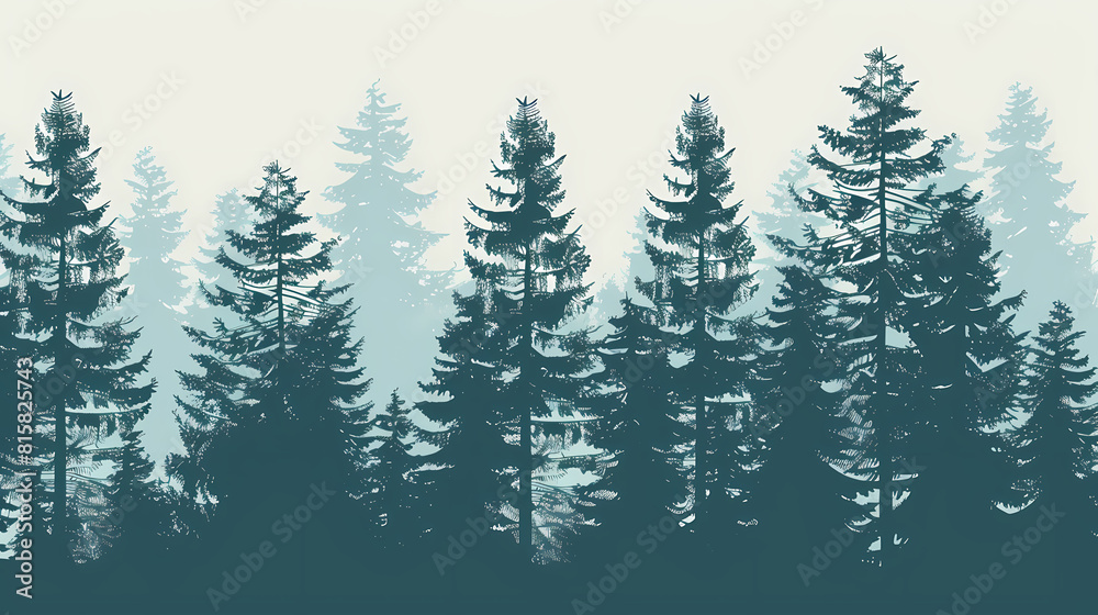 Fototapeta premium Winter forest fir trees spruce silhouette vector image,Pine forest silhouette wood tree background .