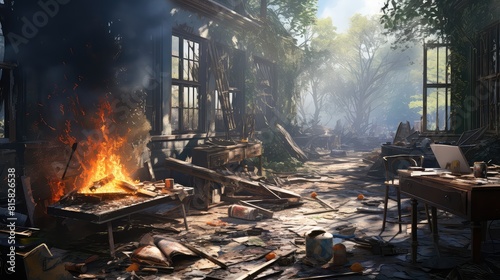 Old destroyed classroom realistic UHD Wallpaper