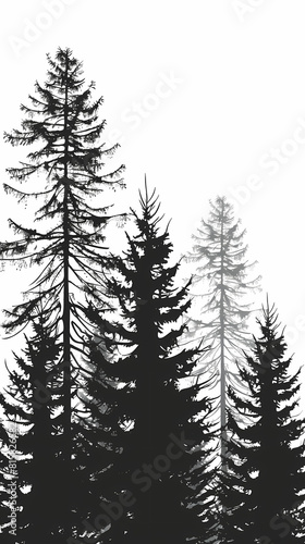 Winter forest fir trees spruce silhouette vector image Pine forest silhouette wood tree background .