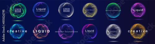 Gradient neon color sphere. Round holographic gradients. Glowing bright liquid gradient shape. Curved line for banner and flyer, social media. Vector twirl.	
