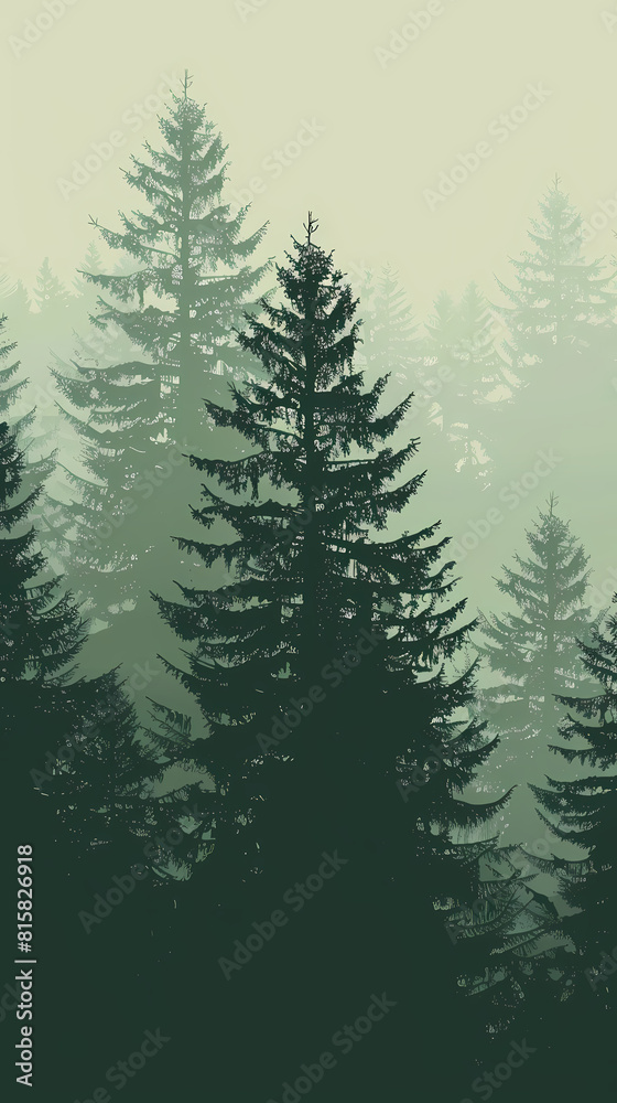 Fototapeta premium Winter forest fir trees spruce silhouette vector image,Pine forest silhouette wood tree background .