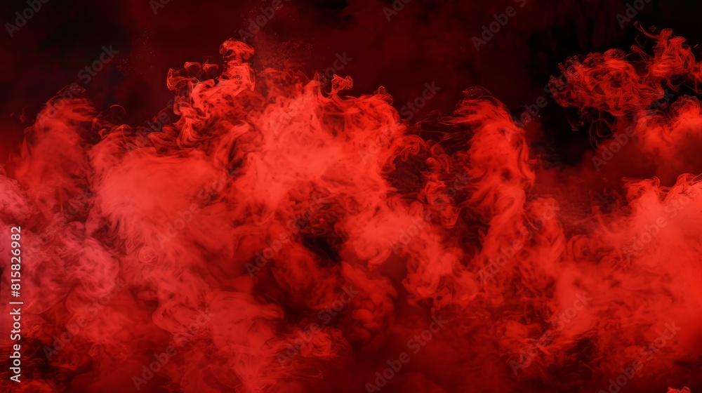 Overlay of red smoke on a black background. Modern illustration of abstract hot fire and flame clouds in hell, paint powder sprayed in the air, magic power, spooky Halloween atmosphere. Overlay of red smoke on a black background. Modern illustration of abstract hot fire and flame clouds in hell, paint powder sprayed in the air, magic power, spooky Halloween atmosphere.