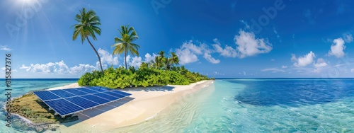 solar panels on the beach in paradise island