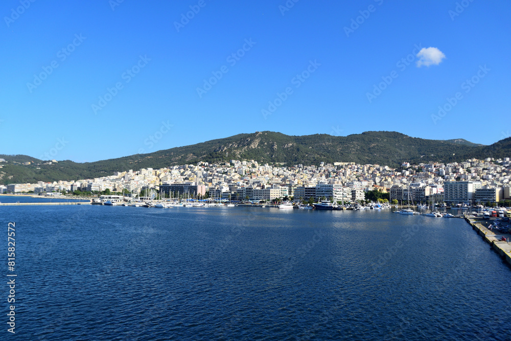 Fototapeta premium view of the town from the sea - Kavala, Greece, Aegean Sea