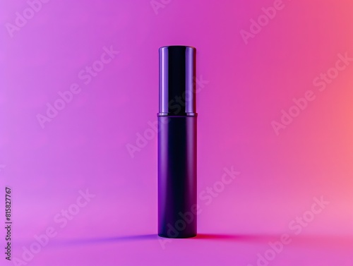 Elegant mascara tube in a cylindrical shape, featured in a closeup to highlight its eyelash thickening and lengthening effects