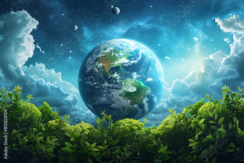A vibrant blue and green eco Earth globe highlighting themes of environmental world protection, ecological conservation, and the message of 