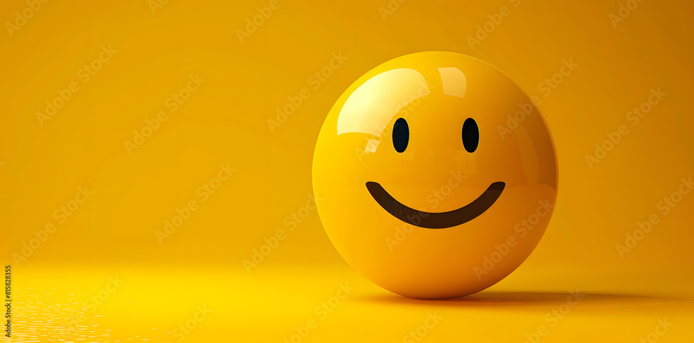 Happy yellow smile emoji isolated on yellow background with copyspace for text Happy yellow smile emoji isolated on yellow background with copyspace for text