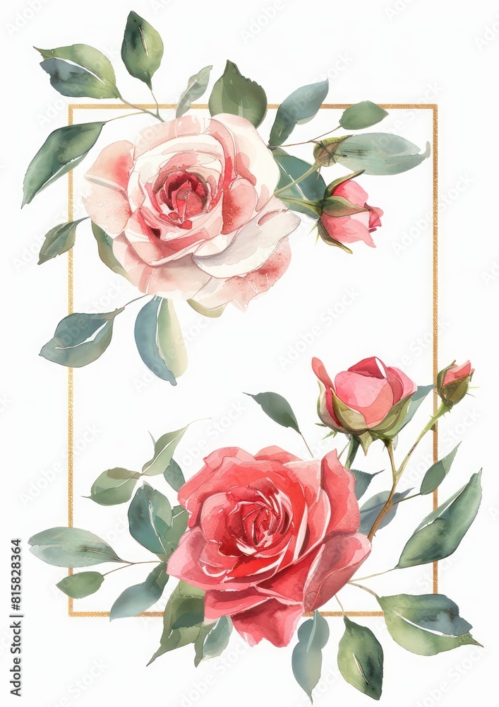 garden roses geometric frame floral watercolor 