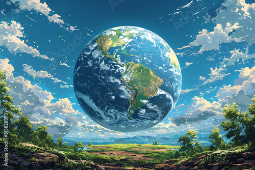 A vibrant blue and green eco Earth globe highlighting themes of environmental world protection  ecological conservation  and the message of  Save the Planet  in celebration of Earth Day