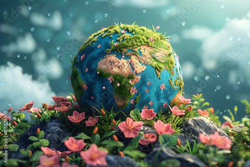 A vibrant blue and green eco Earth globe highlighting themes of environmental world protection, ecological conservation, and the message of 