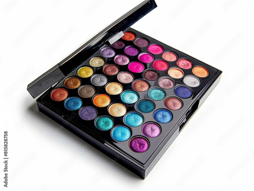 Elegant eyeshadow palette with various compartments, each filled with colors to achieve different professional makeup styles Elegant eyeshadow palette with various compartments, each filled with colors to achieve different professional makeup styles