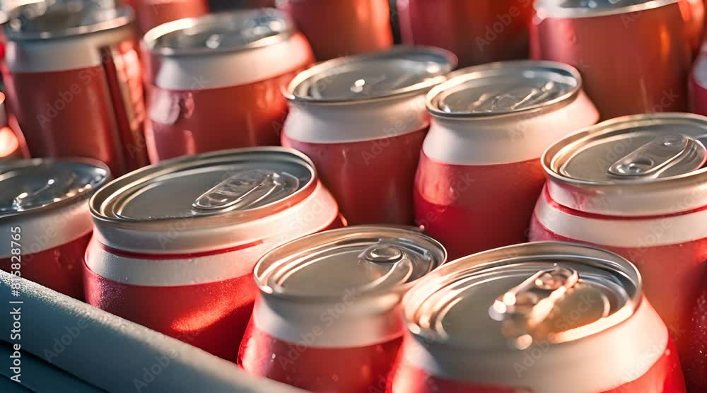 Rote eisgekühlte Getränkedosen stehen in Kühlbox