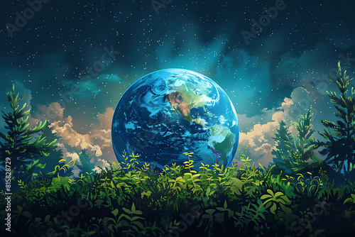 A vibrant blue and green eco Earth globe highlighting themes of environmental world protection  ecological conservation  and the message of  Save the Planet  in celebration of Earth Day
