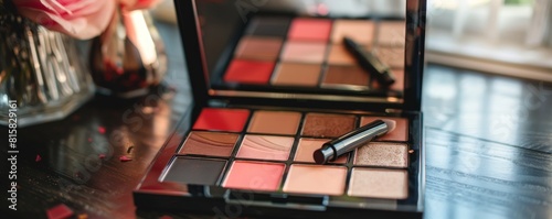 Elegant complete makeup palette showcased prominently, emphasizing its allinone capability for any occasion, ensuring readiness for each day photo