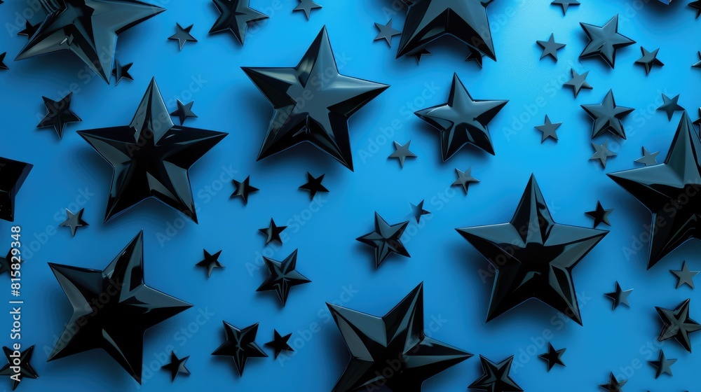 A backdrop featuring black stars and a blue hue A backdrop featuring black stars and a blue hue