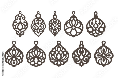 Earrings set templates isolated, laser cut jewelry pendants designs, vector.