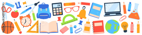 School items flat. School icons.