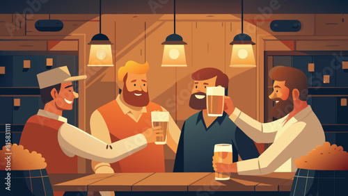 Friends Enjoying Craft Beer at Cozy Pub Night