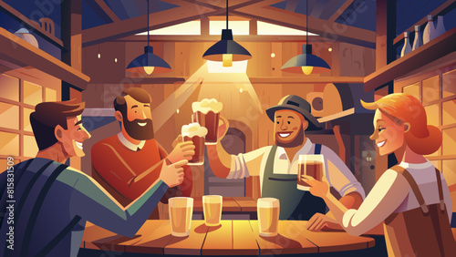 Friends Enjoying Craft Beer at Cozy Pub