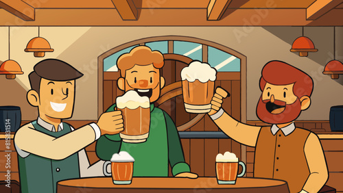 Cheerful Friends Enjoying Craft Beer at Cozy Pub