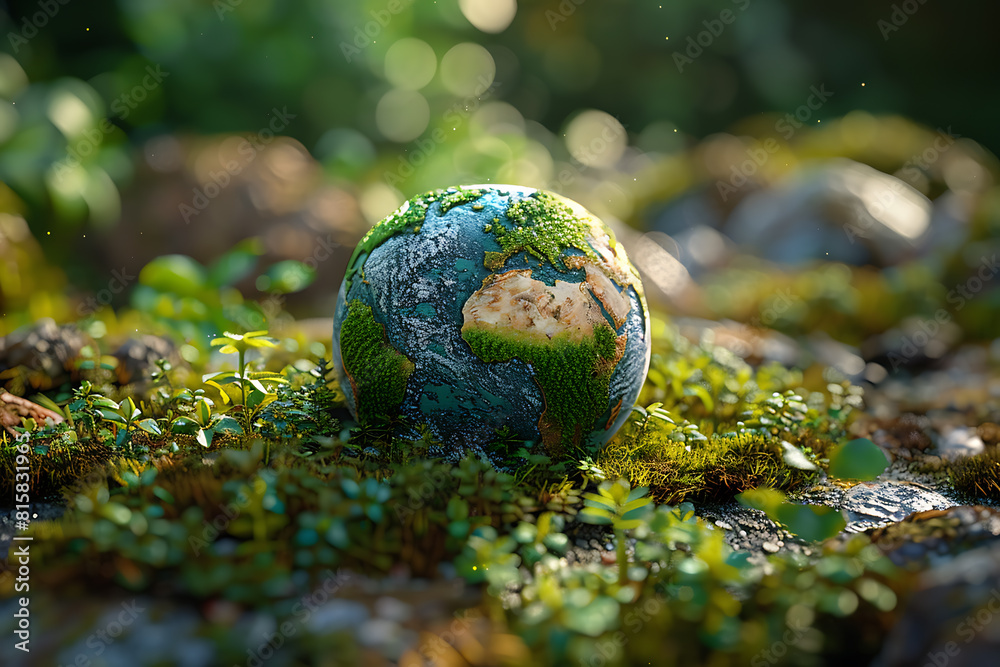 A vibrant blue and green eco Earth globe highlighting themes of environmental world protection, ecological conservation, and the message of A vibrant blue and green eco Earth globe highlighting themes of environmental world protection, ecological conservation, and the message of