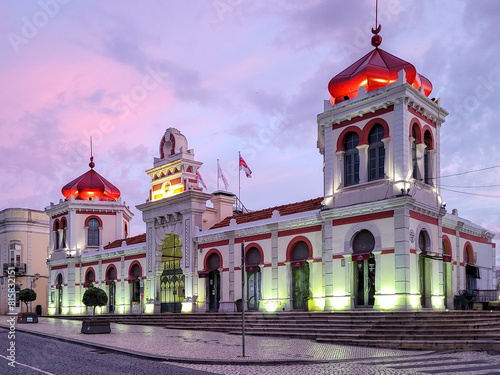 Loulé Portugal. 04-18-2024. Market building at dusk in  the town of Loulé. Portugal.