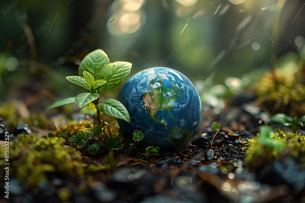A vibrant blue and green eco Earth globe symbolizes environmental world protection and ecological conservation, promoting the message A vibrant blue and green eco Earth globe symbolizes environmental world protection and ecological conservation, promoting the message