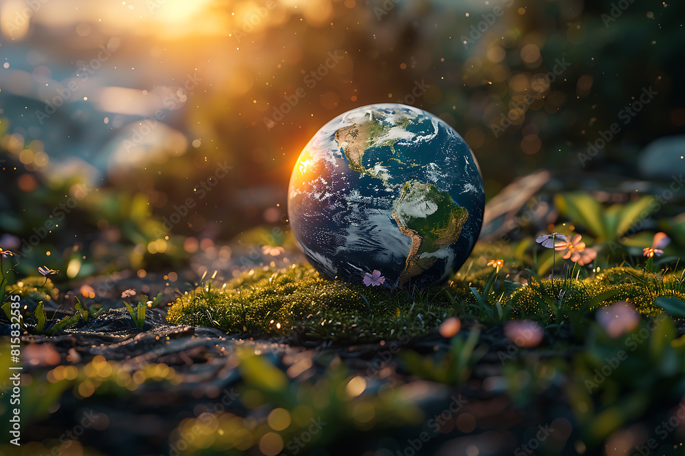 A vibrant blue and green eco Earth globe symbolizes environmental world protection and ecological conservation, promoting the message A vibrant blue and green eco Earth globe symbolizes environmental world protection and ecological conservation, promoting the message
