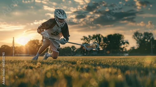 A Lacrosse Player Playing On The Field and Ready To Win Match #815832745