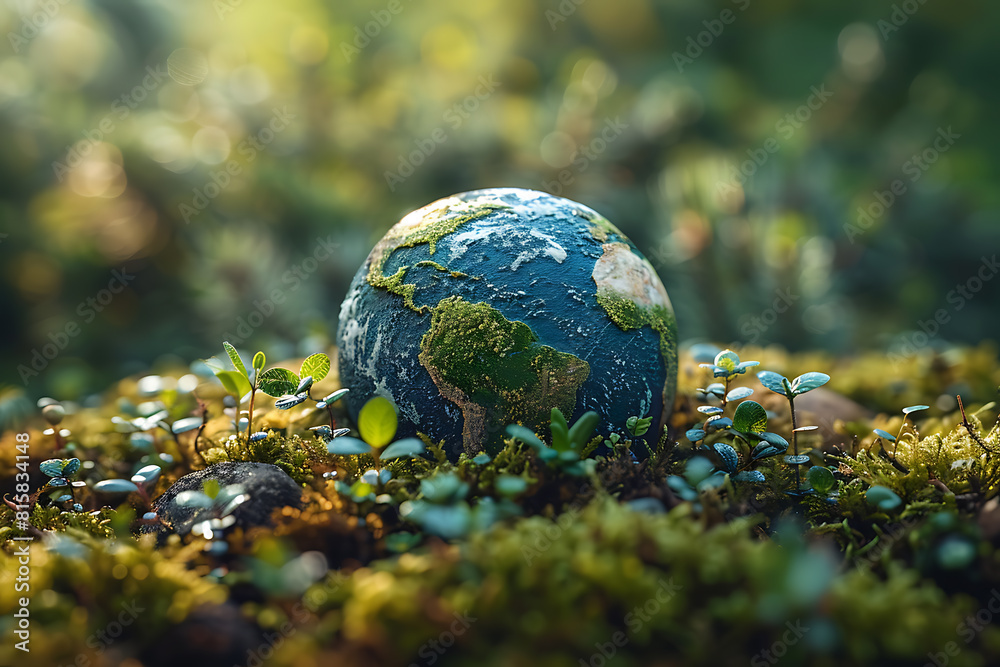 A vibrant blue and green eco Earth globe symbolizes environmental world protection and ecological conservation, promoting the message A vibrant blue and green eco Earth globe symbolizes environmental world protection and ecological conservation, promoting the message