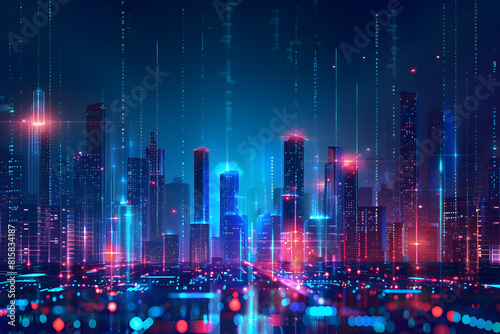 Futuristic city skyline with digital networks