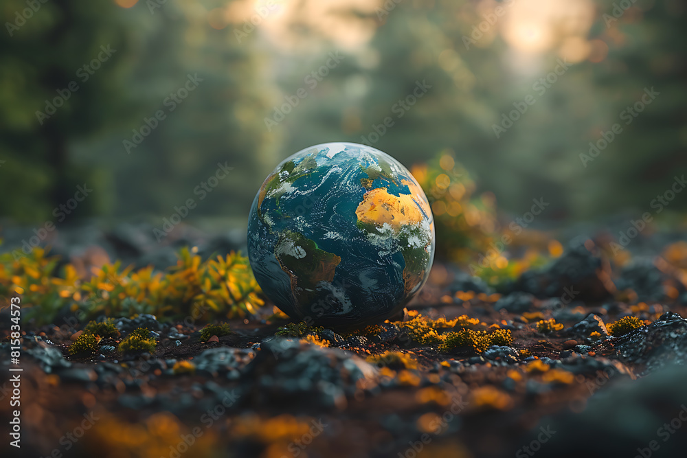 A vibrant blue and green eco Earth globe symbolizes environmental world protection and ecological conservation, promoting the message A vibrant blue and green eco Earth globe symbolizes environmental world protection and ecological conservation, promoting the message
