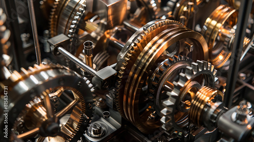 An intricate mechanical mechanism, composed of gears, pistons, and coils, whirring to life with precise movements in a symphony of engineering marvels.