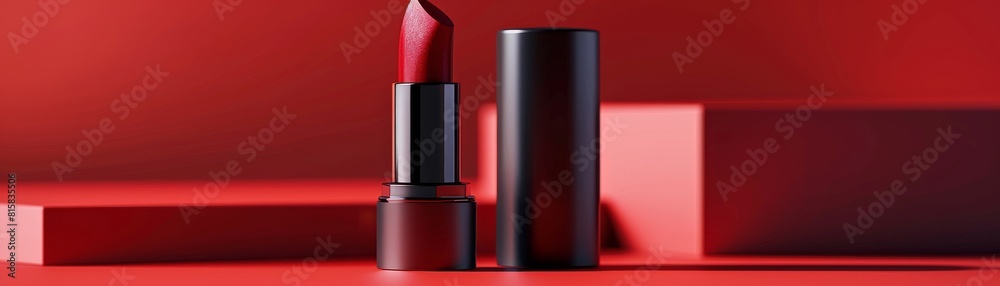 Chic matte lipstick cylinder in a stylish setting, highlighting its matte texture that ensures an elegant look for the lips Chic matte lipstick cylinder in a stylish setting, highlighting its matte texture that ensures an elegant look for the lips