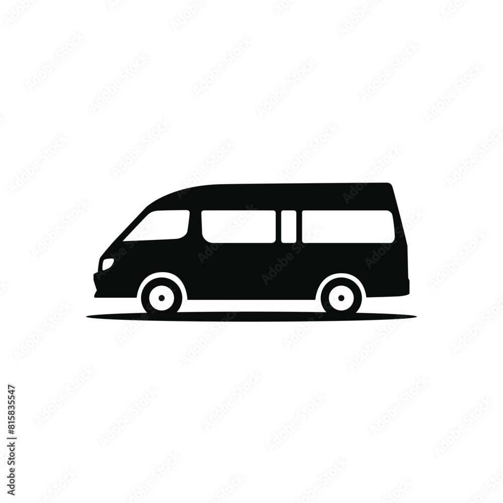 Van bus silhouette icon. Side view. Vector illustration Van bus silhouette icon. Side view. Vector illustration