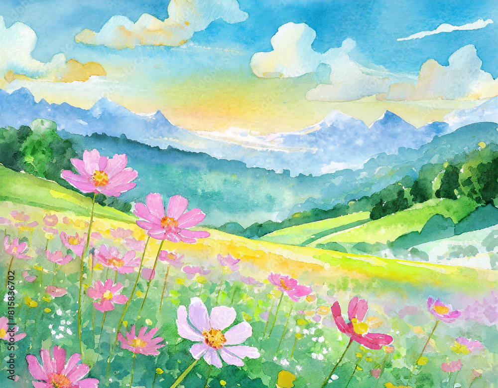 Illustration of a flower field