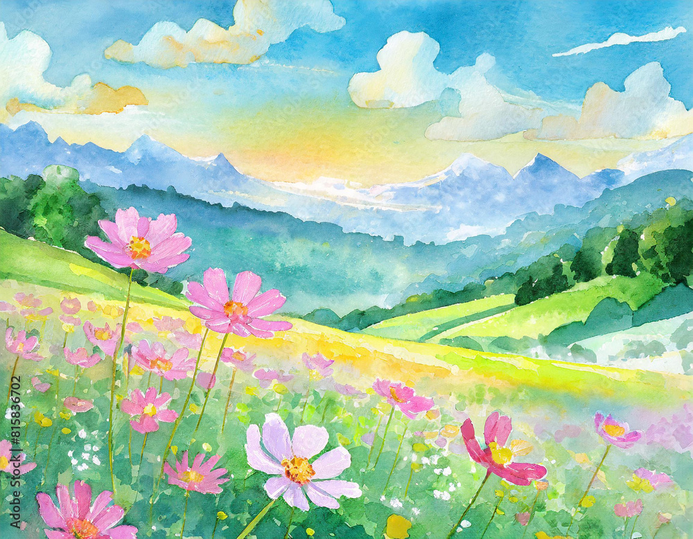 Fototapeta premium Illustration of a flower field
