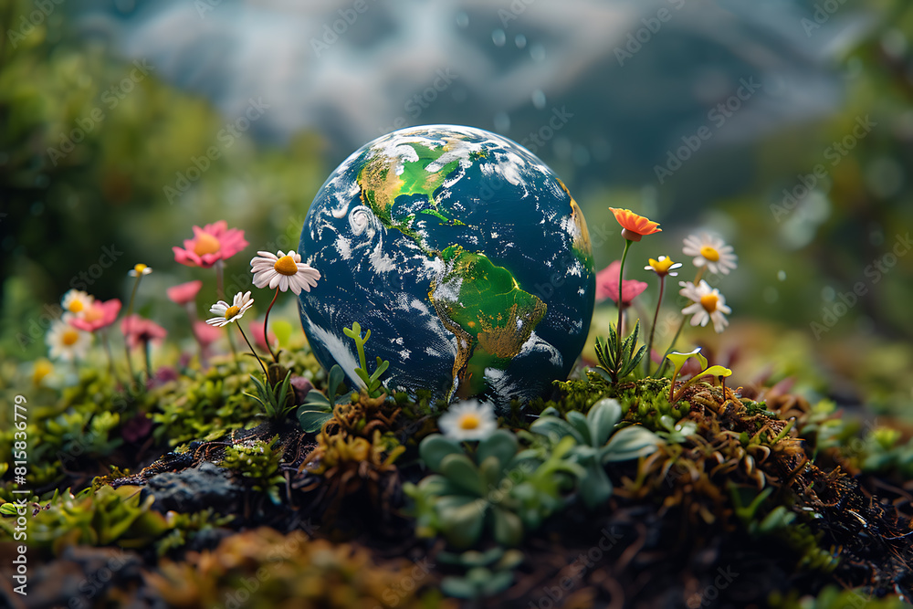 A vibrant blue and green Earth globe with lush vegetation, symbolizing environmental world protection, ecological conservation, and the message of A vibrant blue and green Earth globe with lush vegetation, symbolizing environmental world protection, ecological conservation, and the message of