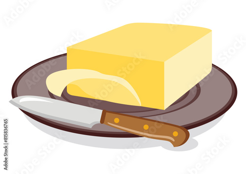 Bar of butter on plate with knife