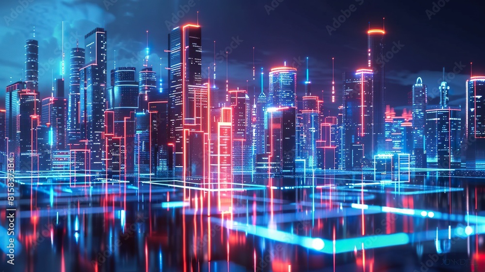 Neon hologram smart city cyberspace, high-speed internet technology. Neon hologram smart city cyberspace, high-speed internet technology.
