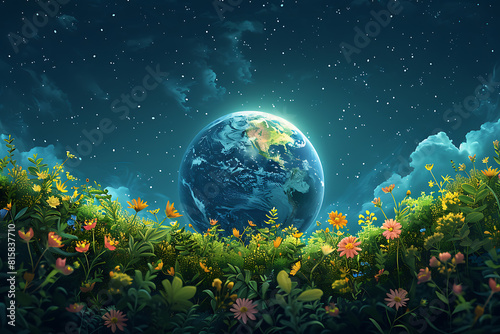 A vibrant blue and green eco Earth globe symbolizes environmental world protection, ecological conservation, and the urgent message of "Save the Planet" celebrated on Earth Day
