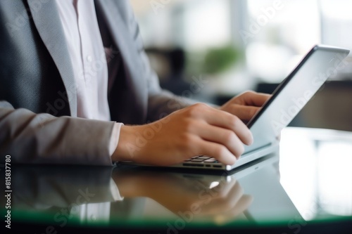 Close up of unrecognizable man using digital tablet. Close up of unrecognizable man surfing the Internet on a touchpad. Copy space