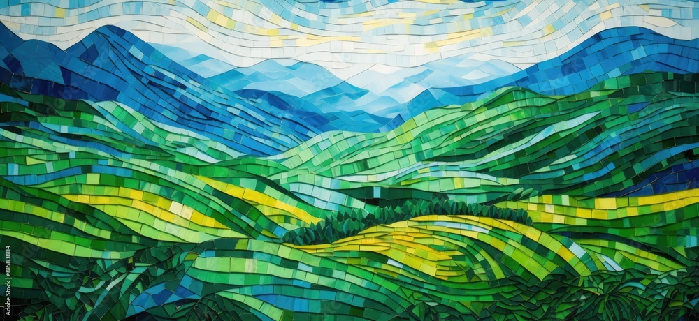 Mountain Mosaic with Sun and Blue Sky Mountain Mosaic with Sun and Blue Sky