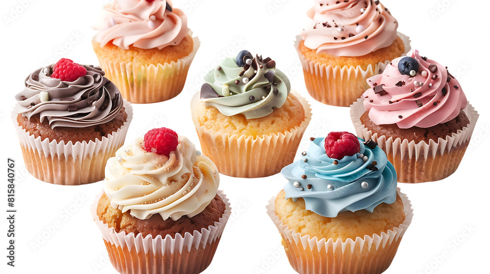 Set of delicious cupcakes isolated on transparent background Set of delicious cupcakes isolated on transparent background