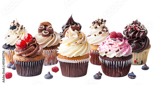 Set of delicious cupcakes isolated on transparent background photo